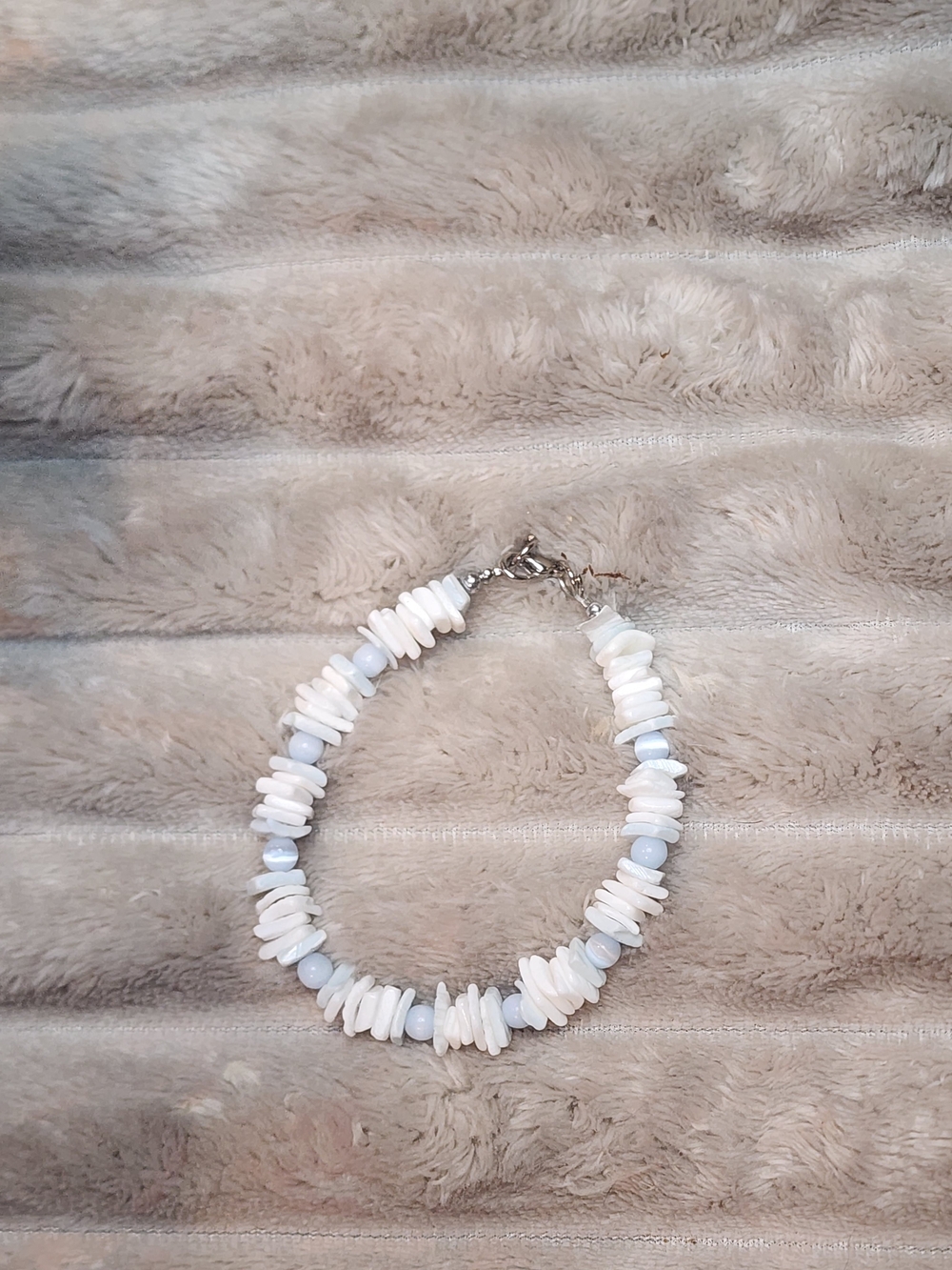 Handmade White Shell & Pale Blue Bead Bracelet - Women's Jewelry